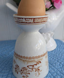 Furnivals Quail Eggcup Double Brown Transferware 1890s Birds Ironstone Egg Cup