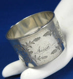 Napkin Ring Engraved Anna Monogram Botanical Late Victorian Edwardian 1890-1910