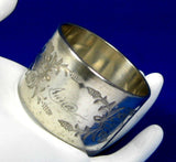 Napkin Ring Engraved Anna Monogram Botanical Late Victorian Edwardian 1890-1910