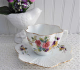 Antique Victorian Cup And Saucer Floral Bouquet 1880s Shell Shape Hand Colored