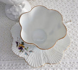 Antique Victorian Cup And Saucer Floral Bouquet 1880s Shell Shape Hand Colored