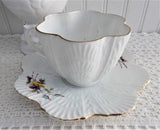 Antique Victorian Cup And Saucer Floral Bouquet 1880s Shell Shape Hand Colored