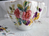Antique Victorian Cup And Saucer Floral Bouquet 1880s Shell Shape Hand Colored