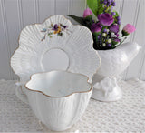 Antique Victorian Cup And Saucer Floral Bouquet 1880s Shell Shape Hand Colored