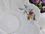 Antique Victorian Cup And Saucer Floral Bouquet 1880s Shell Shape Hand Colored