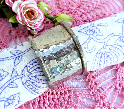 English Arts and Crafts Napkin Ring hand hammered pewter 1890s Aesthetic E S Mono
