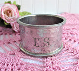 English Arts and Crafts Napkin Ring hand hammered pewter 1890s Aesthetic E S Mono