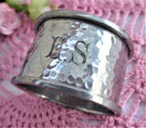 English Arts and Crafts Napkin Ring hand hammered pewter 1890s Aesthetic E S Mono