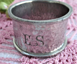 English Arts and Crafts Napkin Ring hand hammered pewter 1890s Aesthetic E S Mono