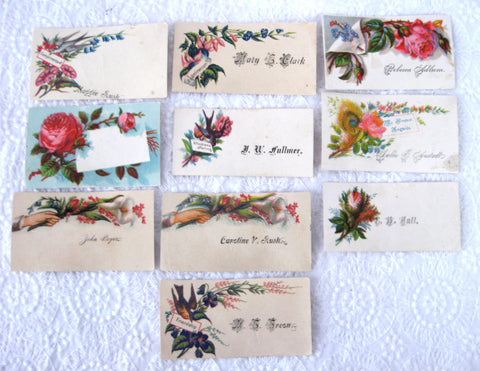 Victorian Calling Card Set Of 10 Flowers Birds Mottos Various 1880-1900 Visiting Cards