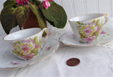 Pair 1890s German Pinks Roses Demitasse Cups And Saucers Porcelain Victorian Era