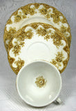 Edwardian English Ironstone Teacup Trio Sepia Transferware Pansies 1895-1905