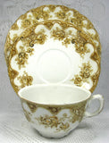 Edwardian English Ironstone Teacup Trio Sepia Transferware Pansies 1895-1905