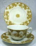 Edwardian English Ironstone Teacup Trio Sepia Transferware Pansies 1895-1905