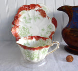 Wileman Shelley Cup And Saucer With Plate Trio Empire Rust And Green