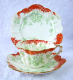 Wileman Shelley Cup And Saucer With Plate Trio Empire Rust And Green