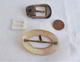 Set Of 3 Antique Buckles Mother Of Pearl Victorian Fashion Sewing Craft Costume 1900