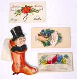 Victorian Greeting Cards Die Cut 4 Cards Hidden Message Figural I Am Your Captive Christmas