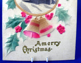 Merry Christmas 1900 Postcard Heavy Felted Snow Scene Holly Germany Used As Gift Card