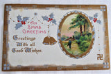 Postcard 1910s Embossed Christmas An Xmas Greeting Metallic Snow Vignette