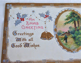 Postcard 1910s Embossed Christmas An Xmas Greeting Metallic Snow Vignette