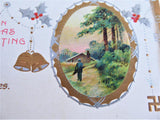 Postcard 1910s Embossed Christmas An Xmas Greeting Metallic Snow Vignette