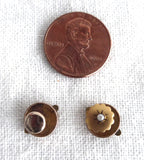 Edwardian 2 Shirt Studs Antique Gold Plated Detachable Backs 1900 Genuine Pearl