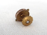 Edwardian 2 Shirt Studs Antique Gold Plated Detachable Backs 1900 Genuine Pearl