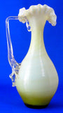 Edwardian Cased Art Glass Pitcher Italian Ruffled 1900 Blown Glass Yellow White