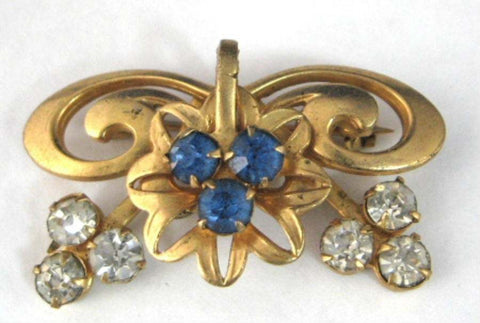 Vintage Brooch Pin with Colorful Jewel Tone Rhinestones