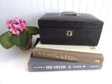 English Edwardian Tea Caddy Locking Black Leather Box 1900 Jewel Case