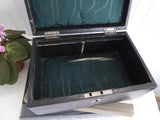 English Edwardian Tea Caddy Locking Black Leather Box 1900 Jewel Case