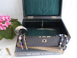 English Edwardian Tea Caddy Locking Black Leather Box 1900 Jewel Case