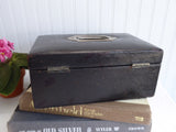 English Edwardian Tea Caddy Locking Black Leather Box 1900 Jewel Case