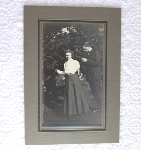 Cabinet Card Photo Edwardian Couple Shirtwaist Looking Shy 1890-1910 Early Photo