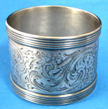 Edwardian Napkin Ring Engraved Floral Antique Silver Plate England 1900-1910