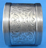 Edwardian Napkin Ring Engraved Floral Antique Silver Plate England 1900-1910