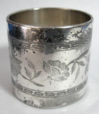 Aesthetic Movement Napkin Ring Floral Engraved English Silver Plate Shabby