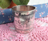 Aesthetic Movement Napkin Ring Floral Engraved English Silver Plate Shabby