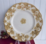Edwardian English Ironstone Lunch Plate Golden Brown Transferware Pansies 1895-1905