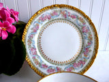 Gorgeous Haviland Limoges Teacup Trio 1900 Ornate Pink Blue Floral Gold Roses Ribbons
