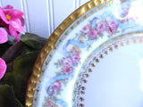 Gorgeous Haviland Limoges Teacup Trio 1900 Ornate Pink Blue Floral Gold Roses Ribbons