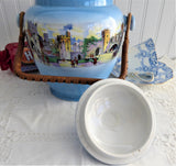 Edwardian Blue Biscuit Jar Barrel Tower Of London New Hall Antique 1900