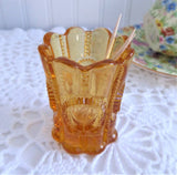 Antique Amber Glass Toothpick Holder Columbia Pattern by Flint Glass 1899-1904