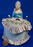 Edwardian Chalk Half Doll Pincushion Germany With Pins Silk Hand Painted 1900-1910