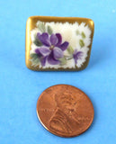 Hand Painted Violets Porcelain Button 1900-1910 Edwardian Gold Edges Antique