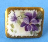 Hand Painted Violets Porcelain Button 1900-1910 Edwardian Gold Edges Antique