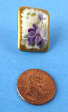 Hand Painted Violets Porcelain Button 1900-1910 Edwardian Gold Edges Antique