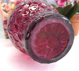 Victorian Cranberry Glass Vase Art Glass White Frit Lip Crimped Honeycomb 1900-1910 Edwardian