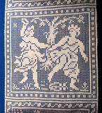 Antique Filet Lace Insertion Panel 2 Motifs 7 Squares Antique 1910s White Edwardian